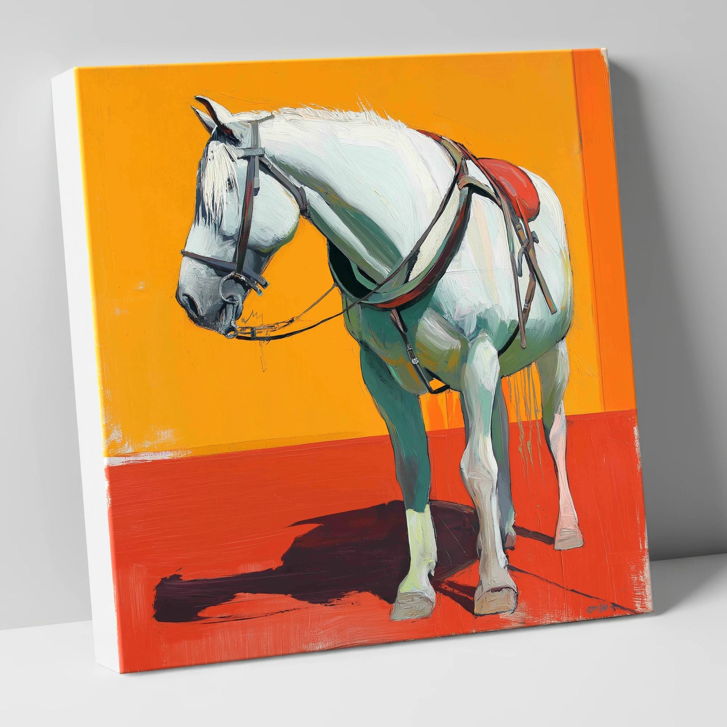 Vibrant Harnessed Grey working horse canvas wall art