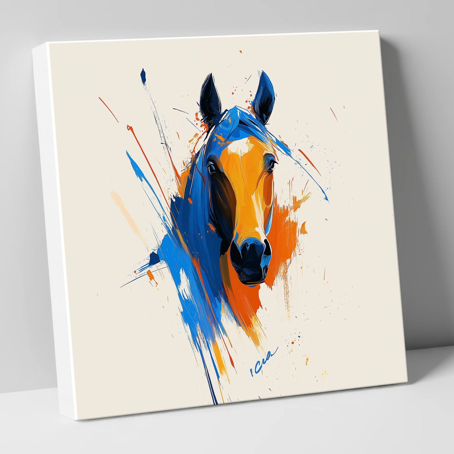 Indigo and Fire horse portrait canvas wall art