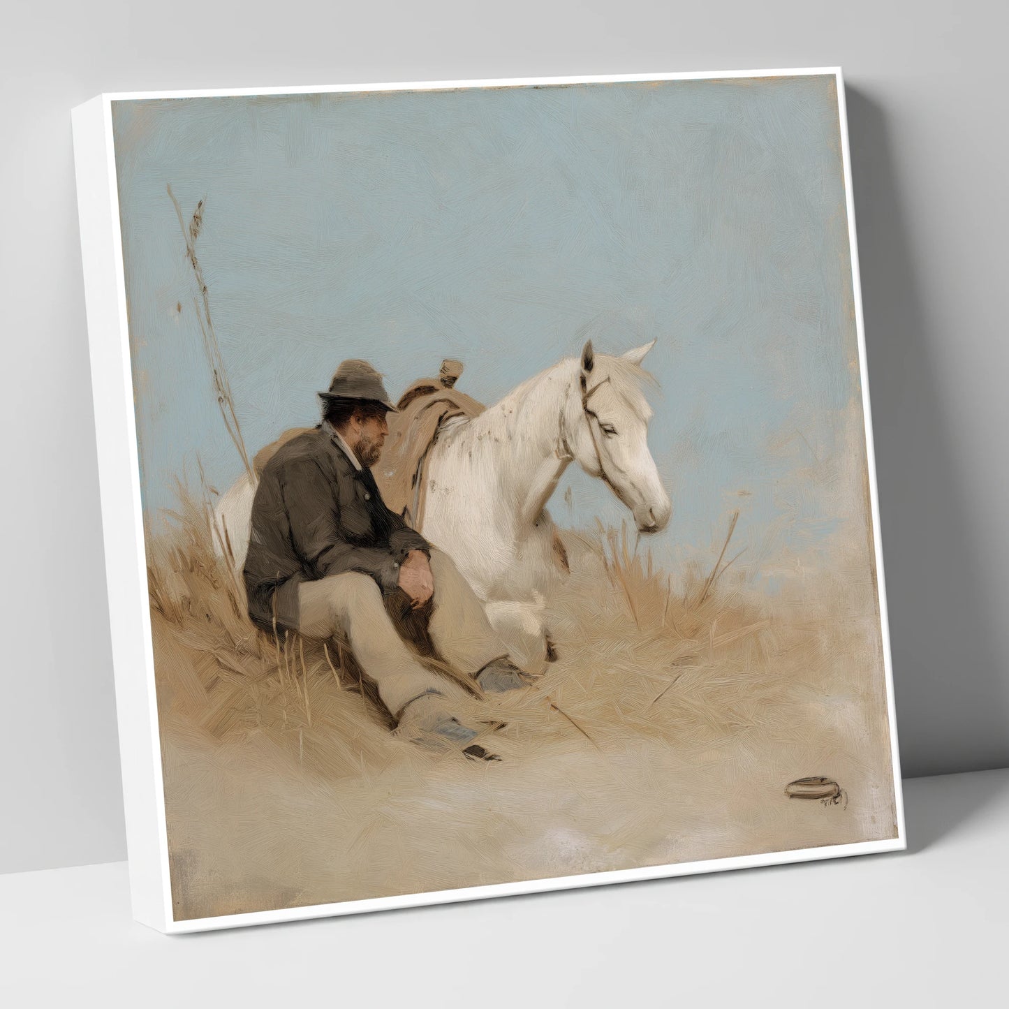 The Journey's Pause horse & rider canvas wall art