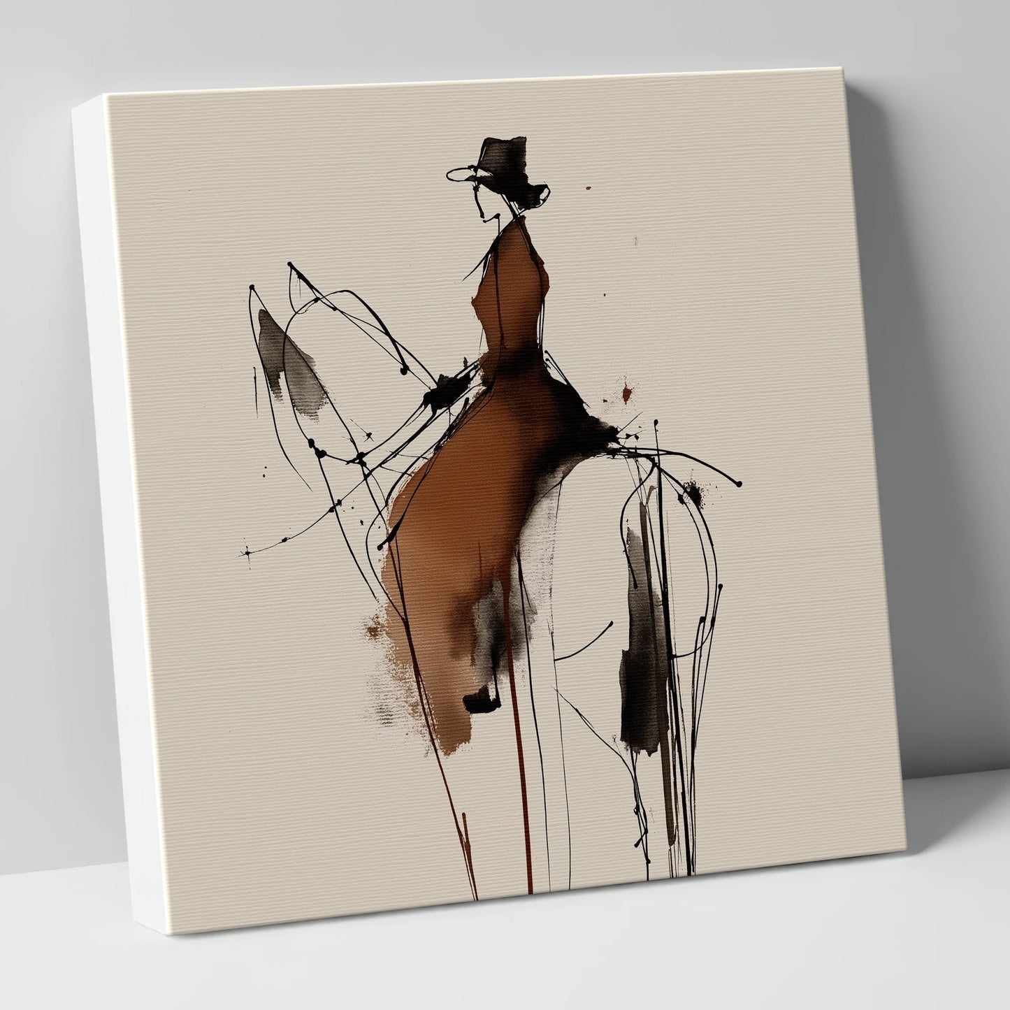 Sepia Equestrian Silhouette horse & rider canvas wall art