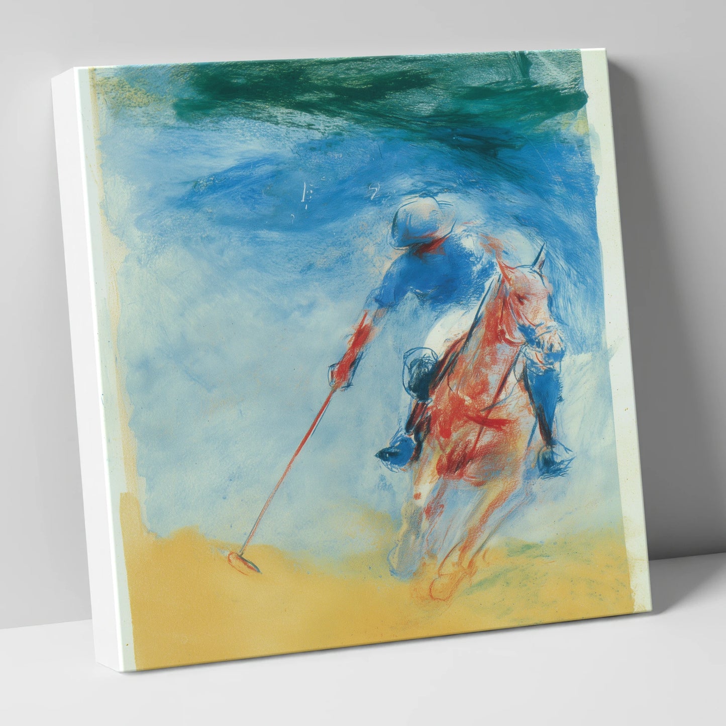 Velocity in Cerulean polo horse canvas wall art