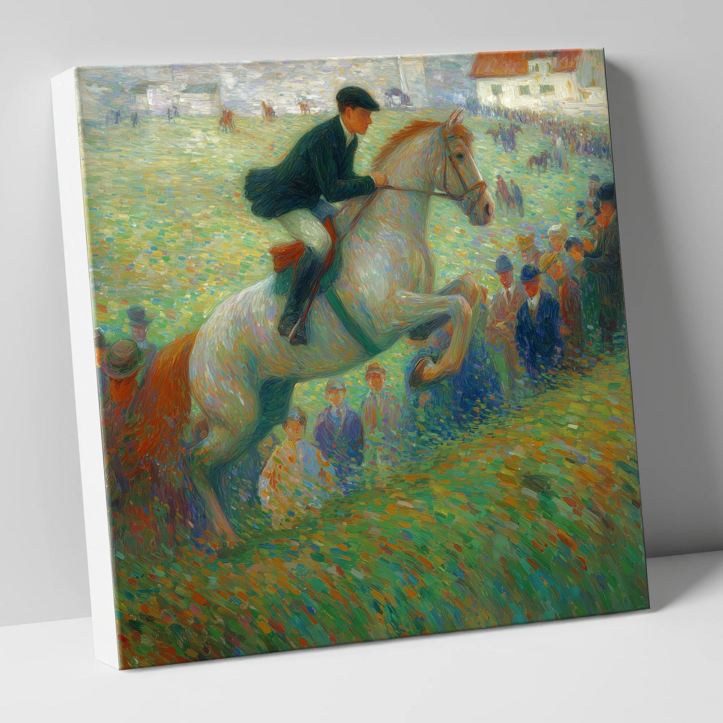Luminous Grey in Flight show jumping horse canvas wall art