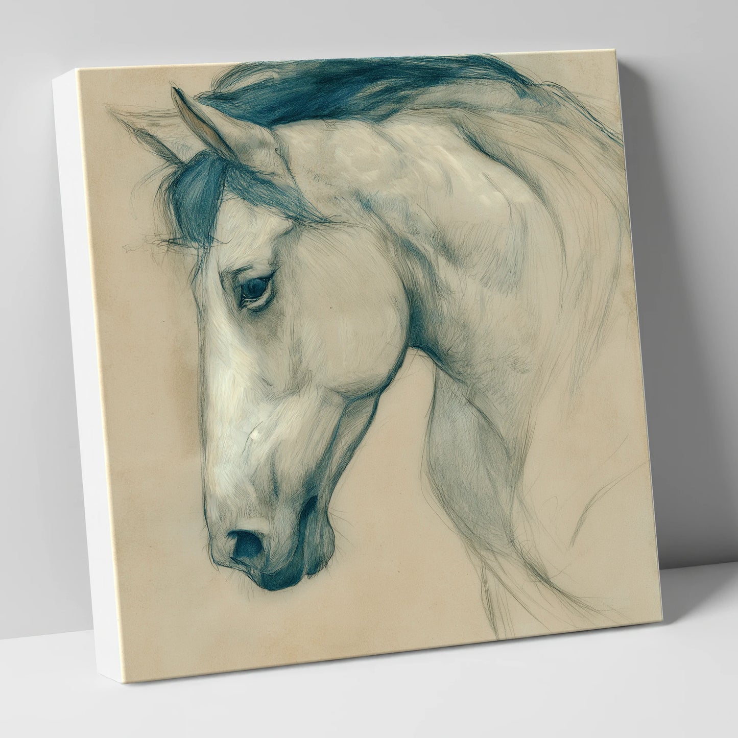 Quiet Grey Profile horse portrait canvas wall art