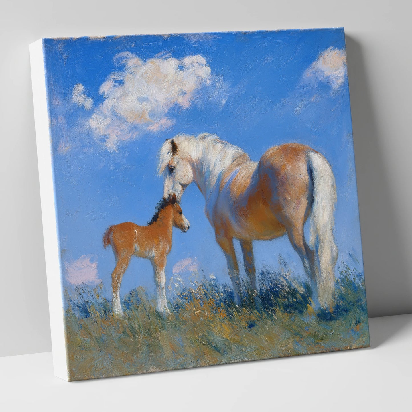 Golden Summer Bonding mare & foal canvas wall art