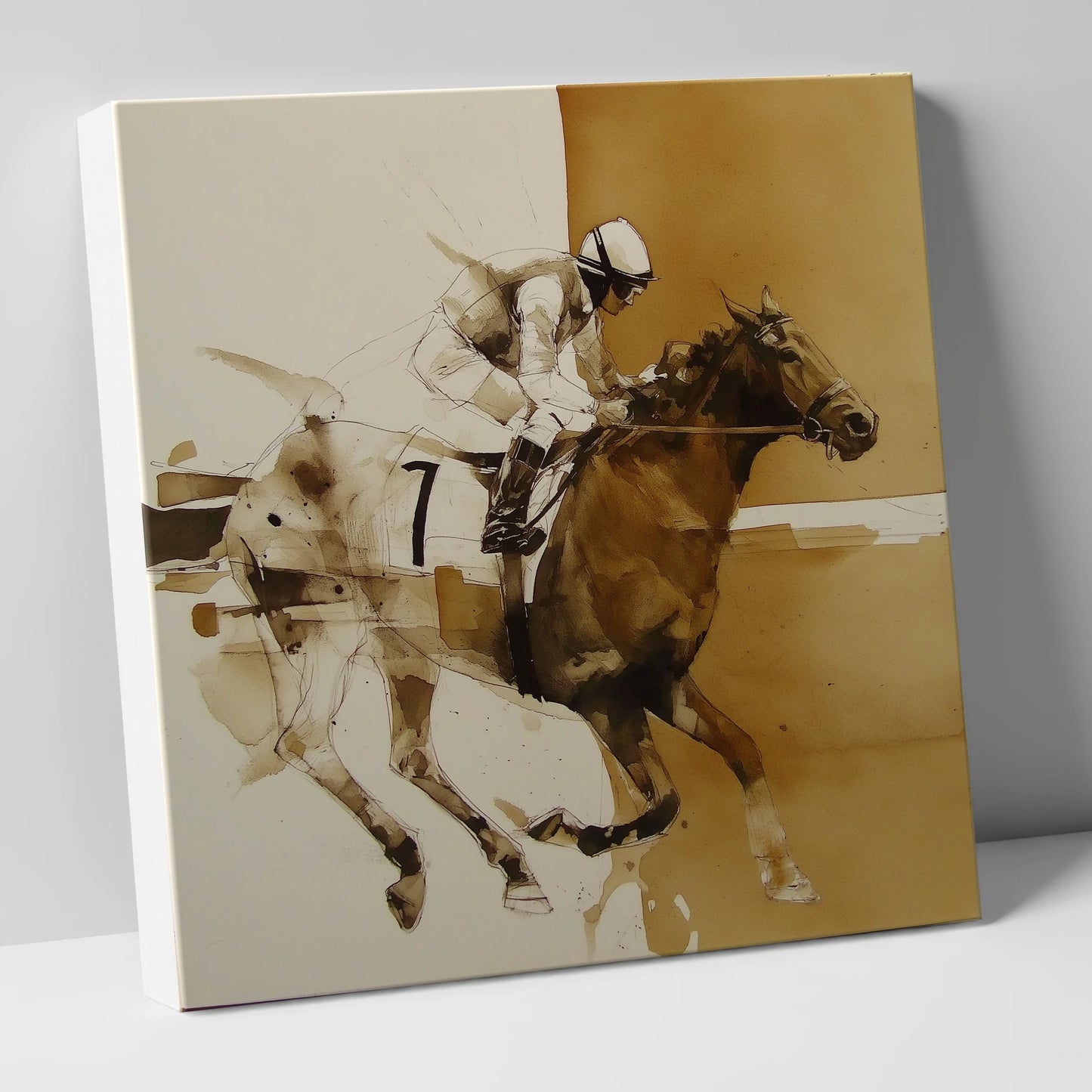 Sepia Racing Stride racing horse canvas wall art