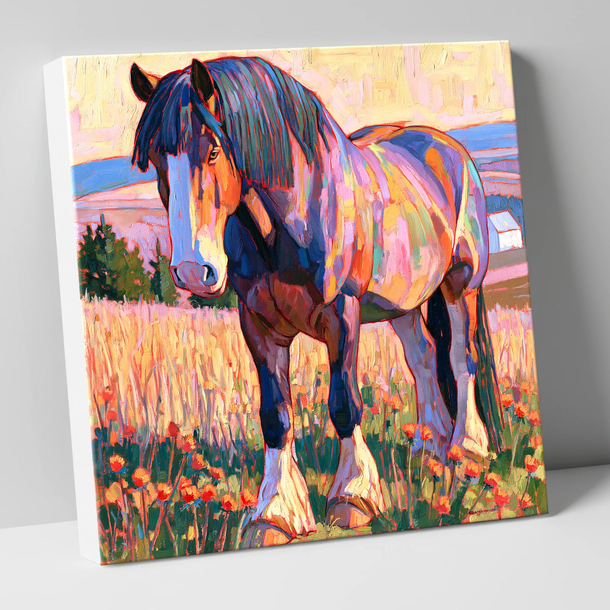 Colourful Heavy Horse in Meadow horse breed canvas wall art