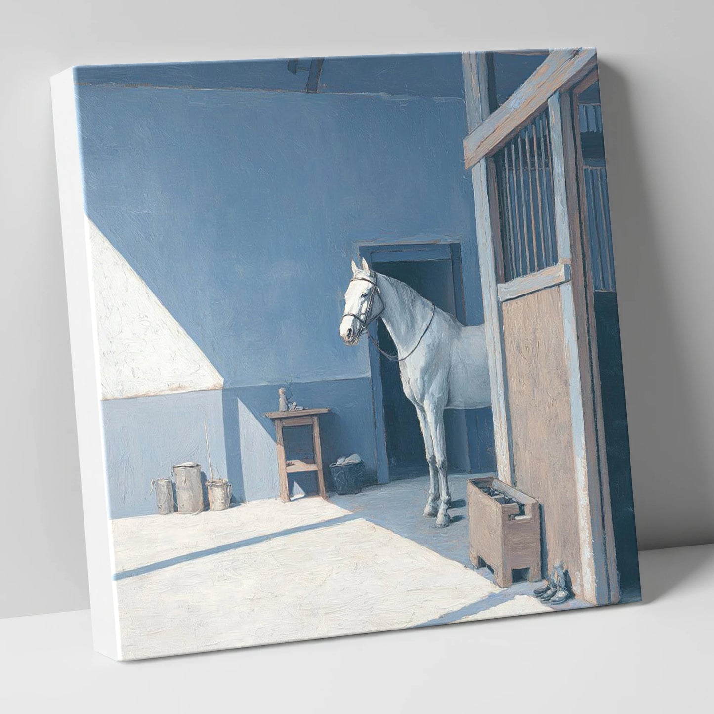 Quiet Morning Yard horse stable canvas wall art