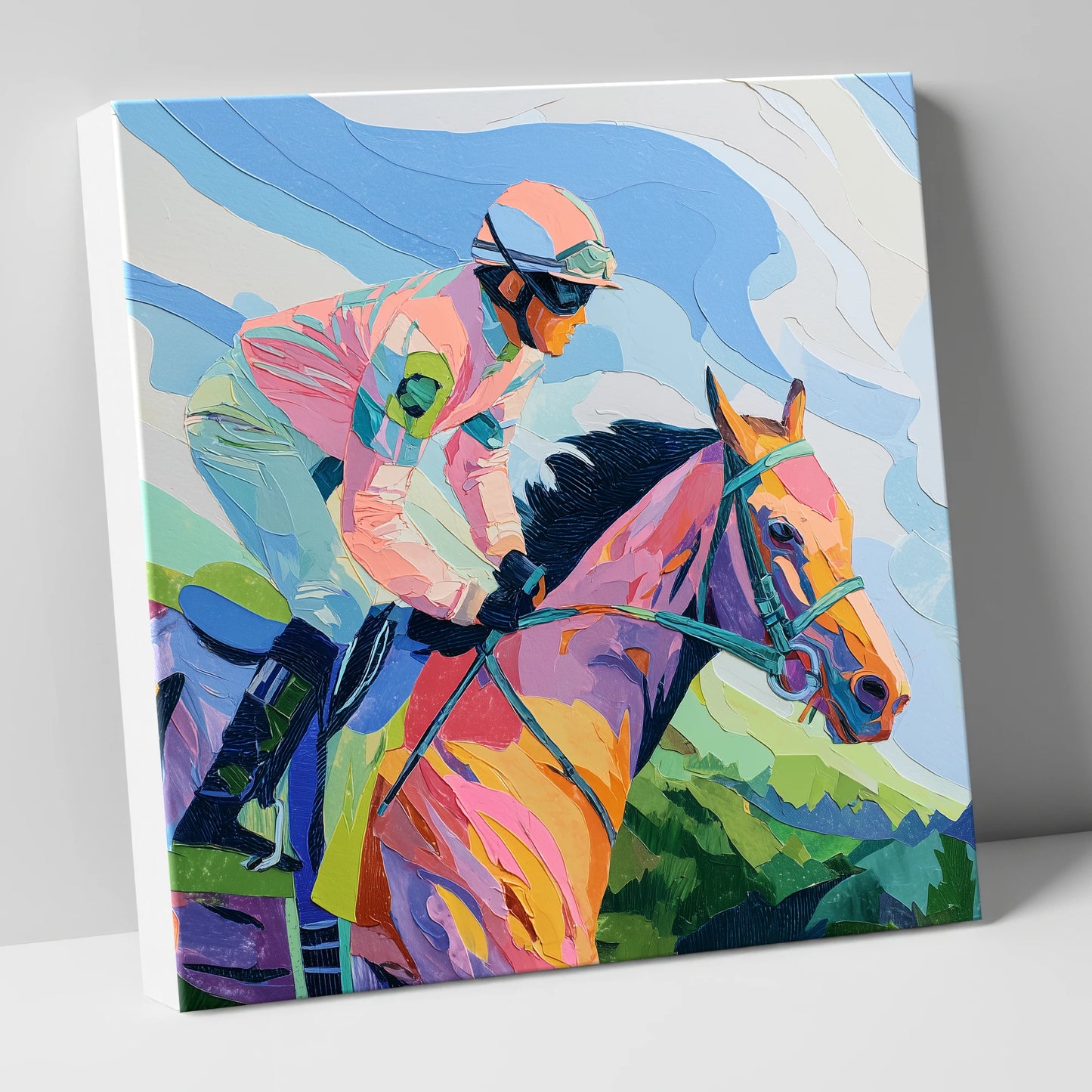Technicolour Gallop racing horse canvas wall art