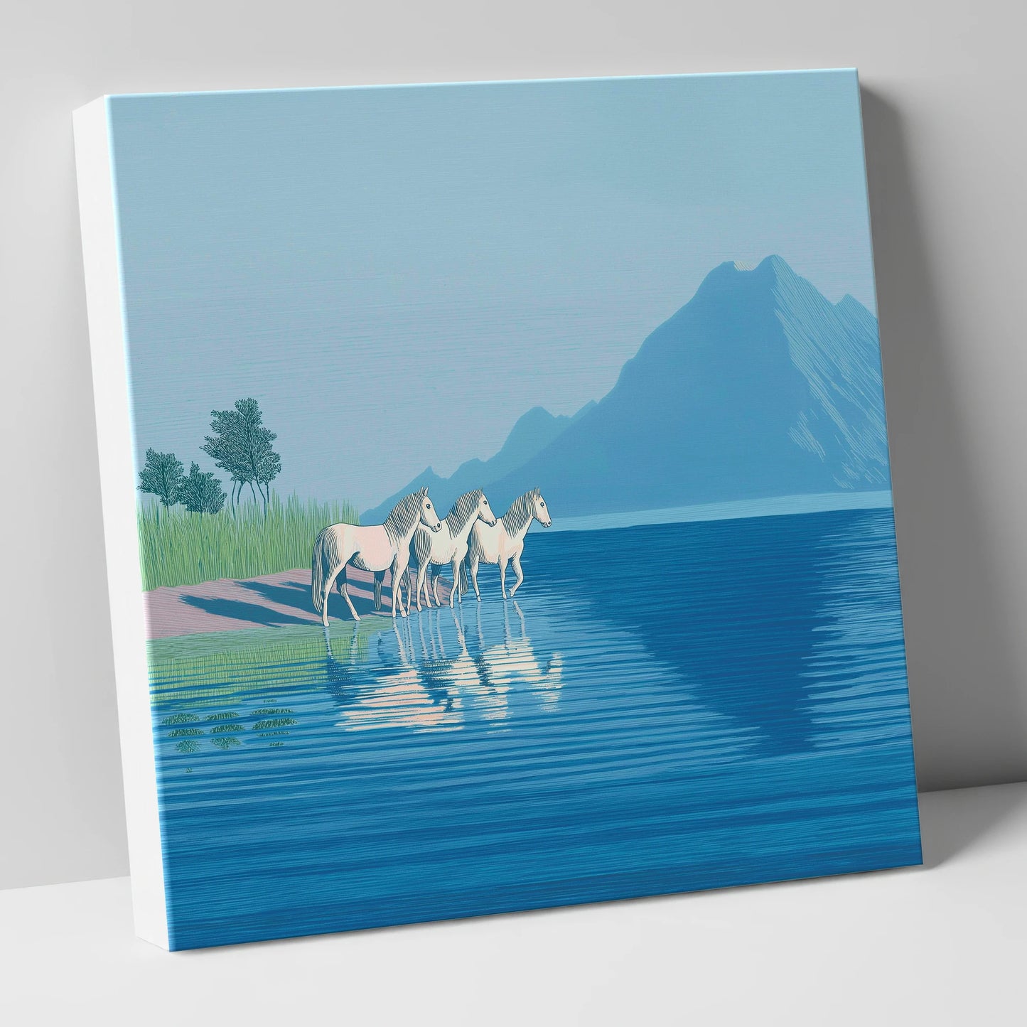 Reflections in Azure wild horses canvas wall art