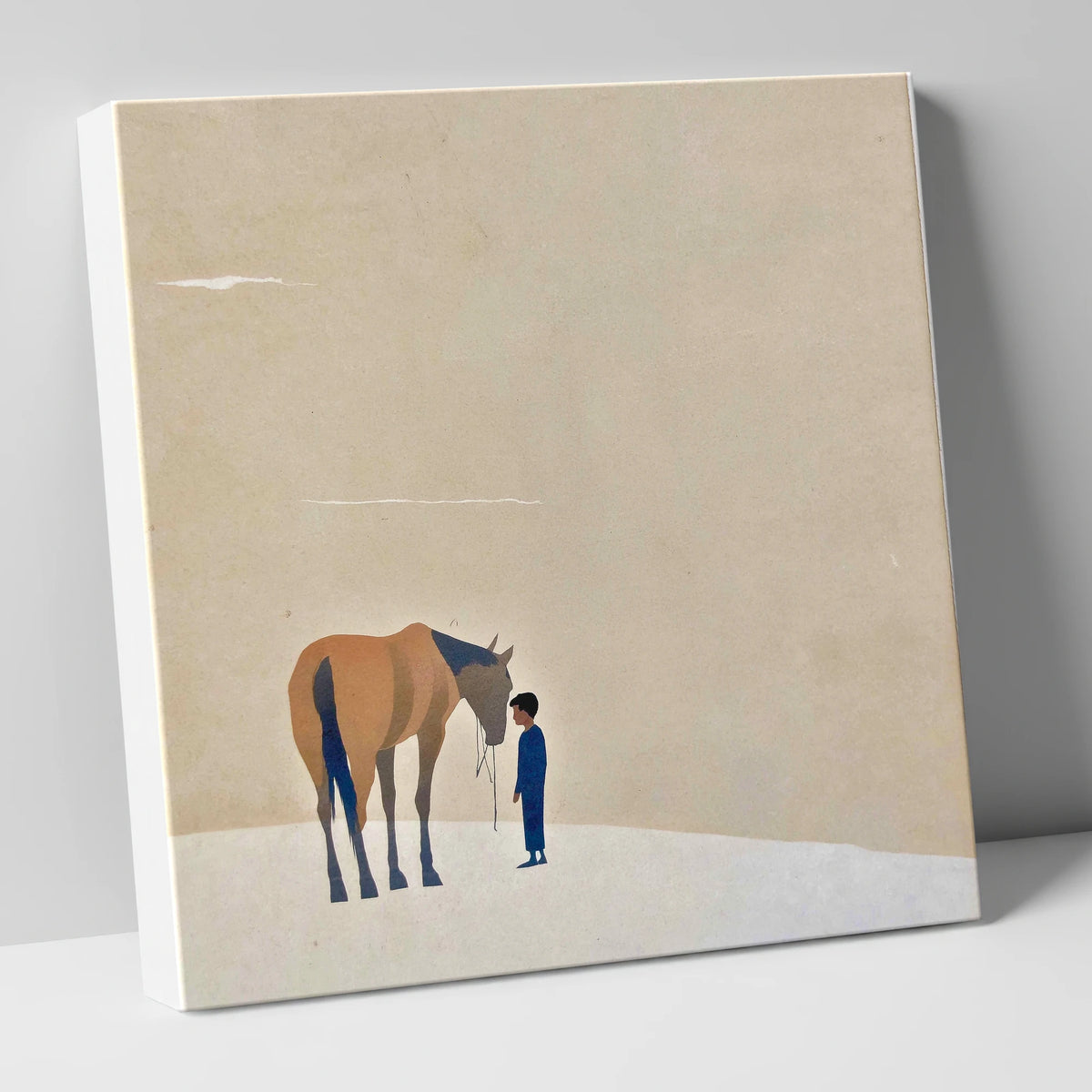 Chestnut Horse and Standing Figure horse & rider canvas wall art
