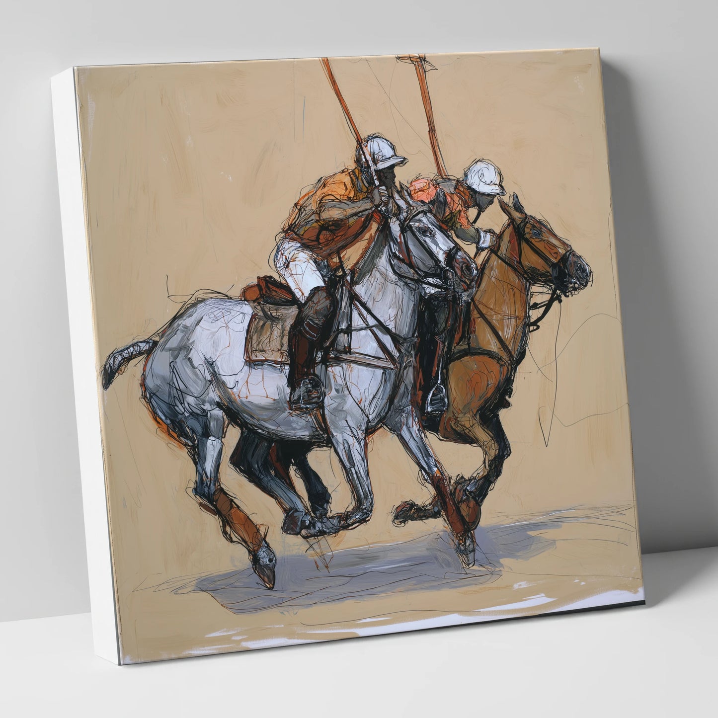 The Midfield Duel polo horse canvas wall art