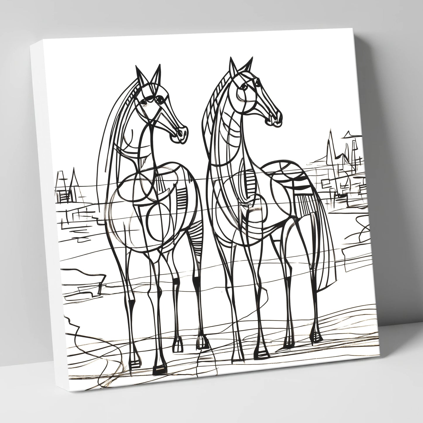 Architectural Equine Duo horse landscape canvas wall art