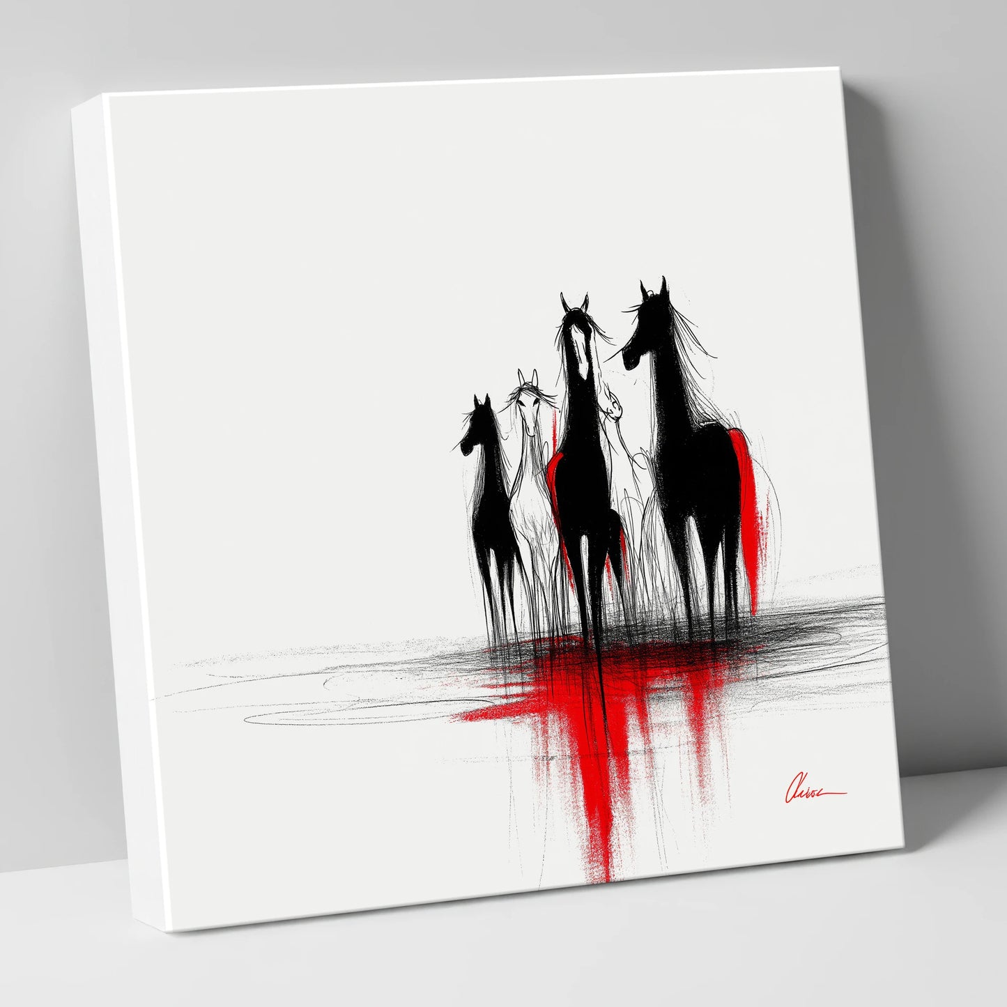 Shadows in Scarlet wild horses canvas wall art