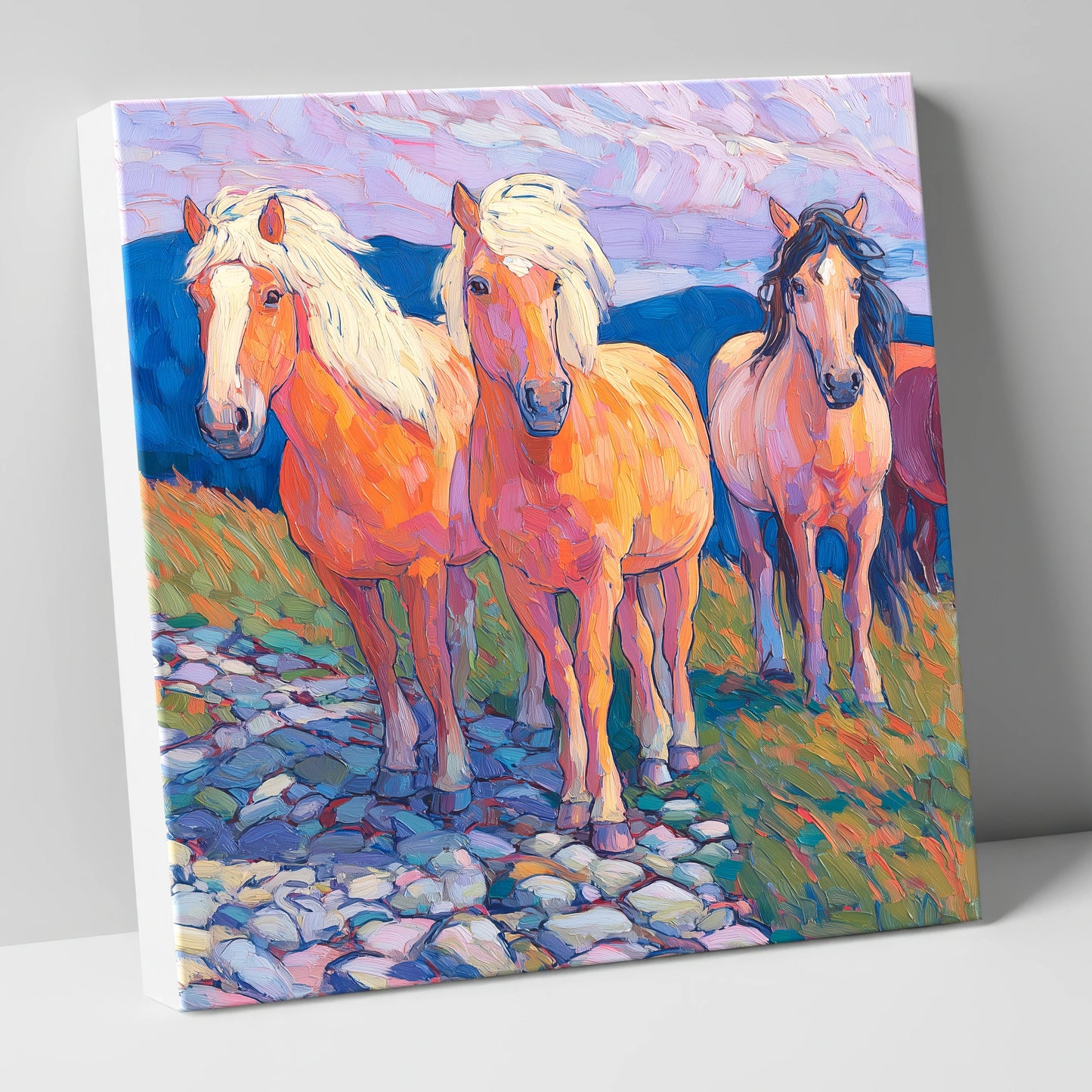 Painted Highland Herd horse landscape canvas wall art