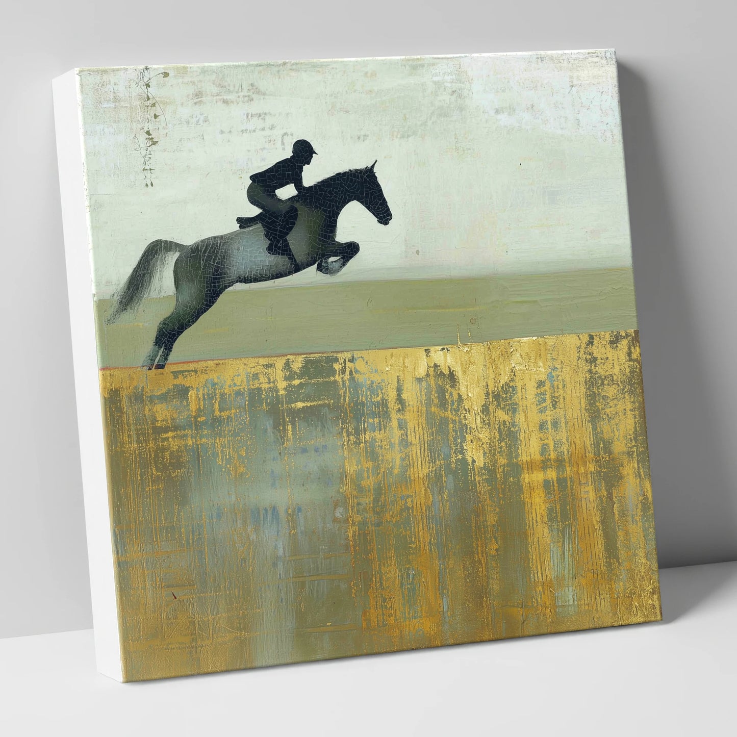 Golden Momentum show jumping horse canvas wall art