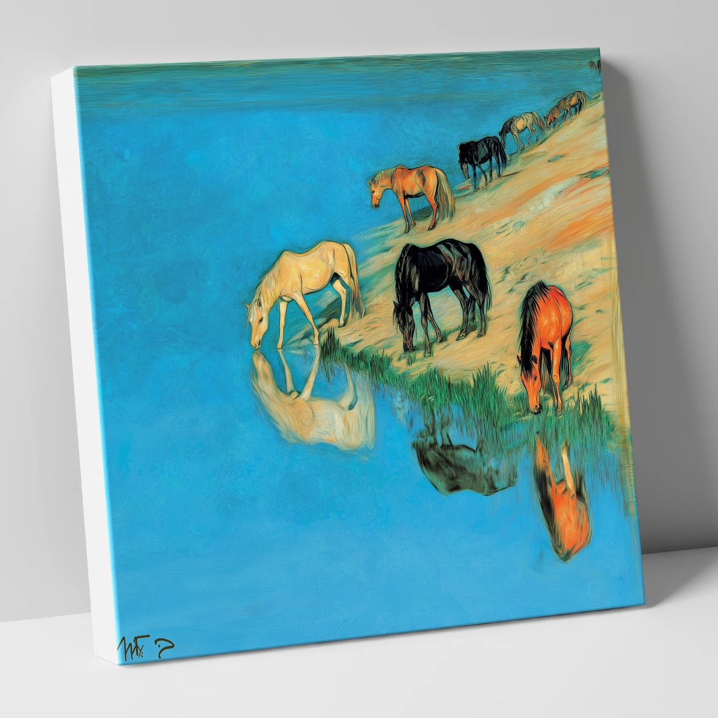 Azure Bank Reflections wild horses canvas wall art