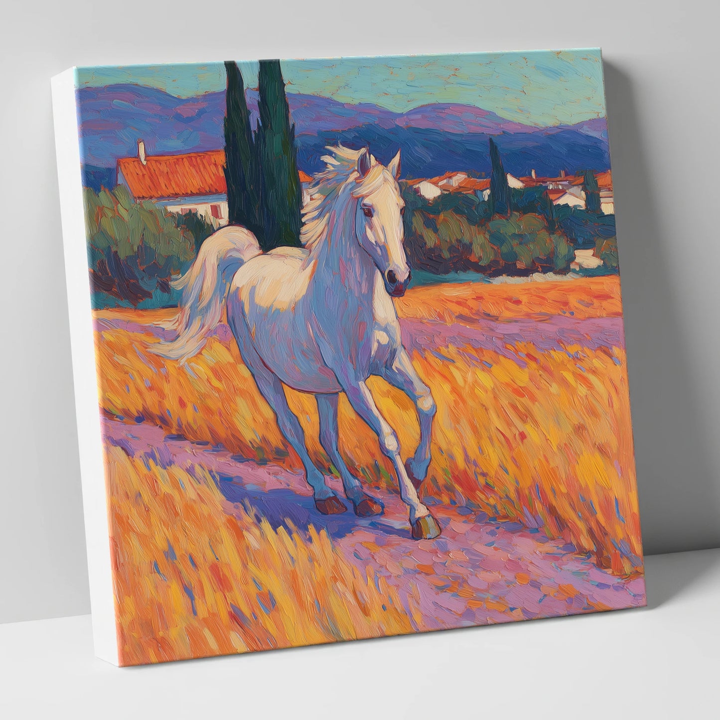 Sunlit Provincial Grey horse breed canvas wall art