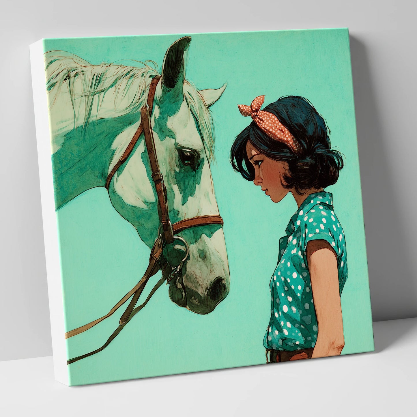 The Quiet Exchange horse & rider canvas wall art