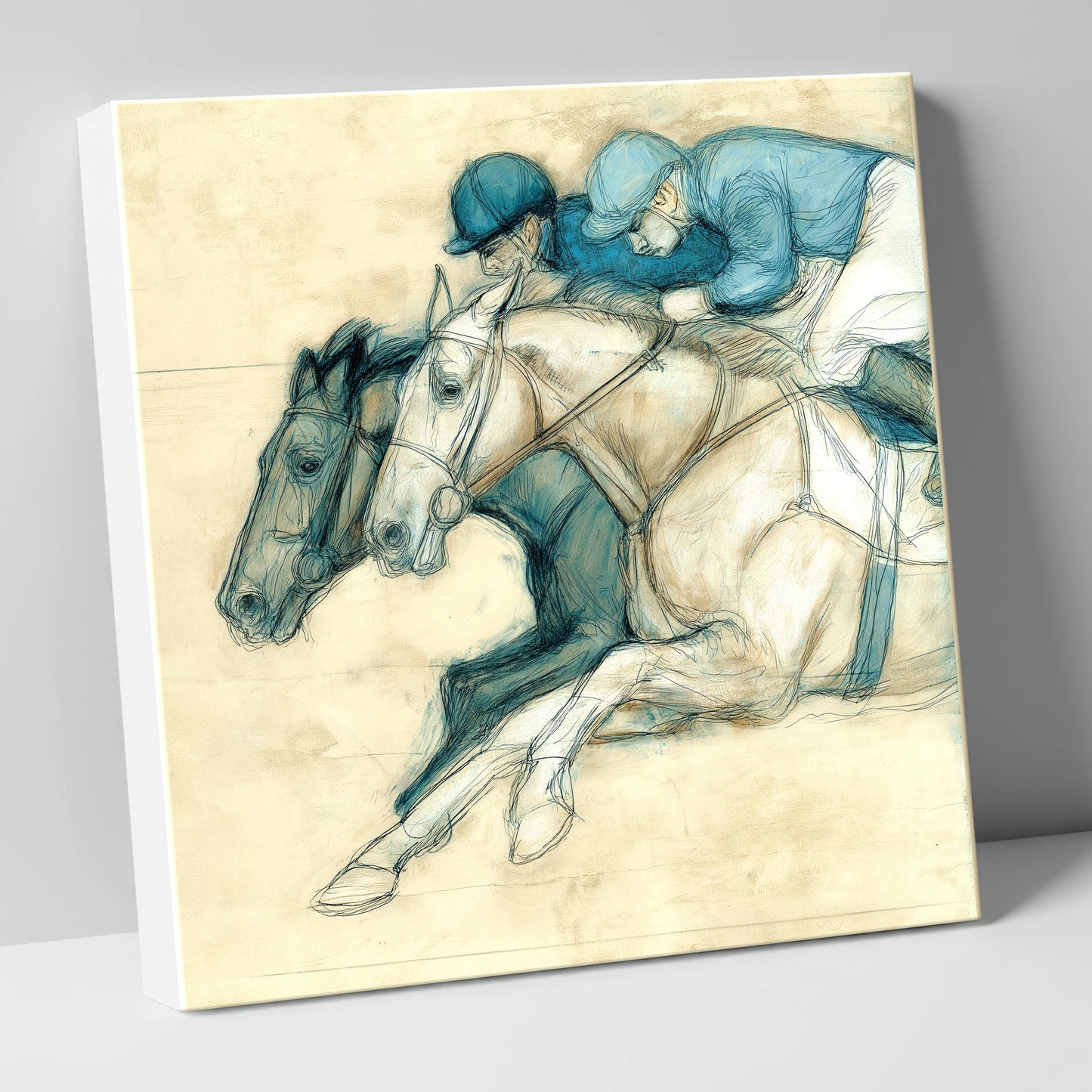 Neck and Neck racing horse canvas wall art