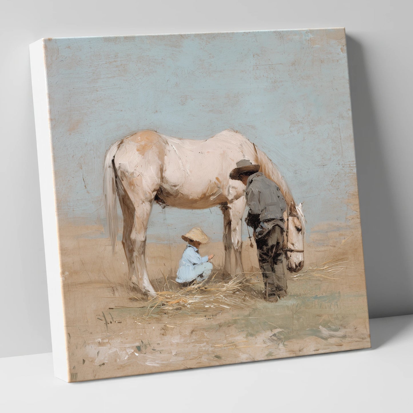 Sunlit Companions horse & rider canvas wall art