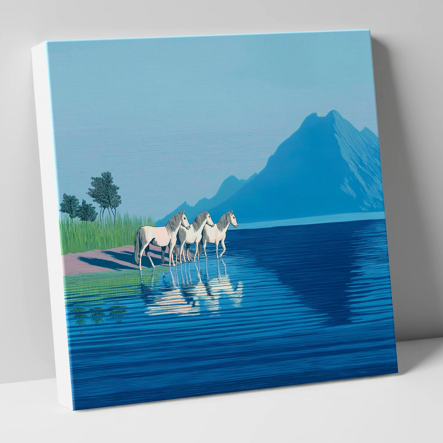 Reflections in Azure wild horses canvas wall art