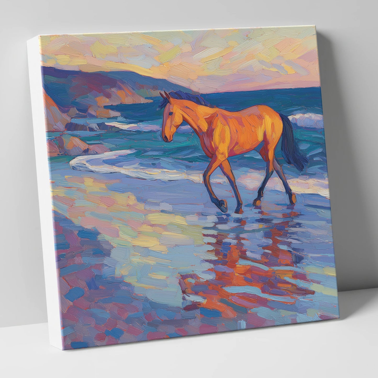 Vibrant Coastal Stride horse landscape canvas wall art