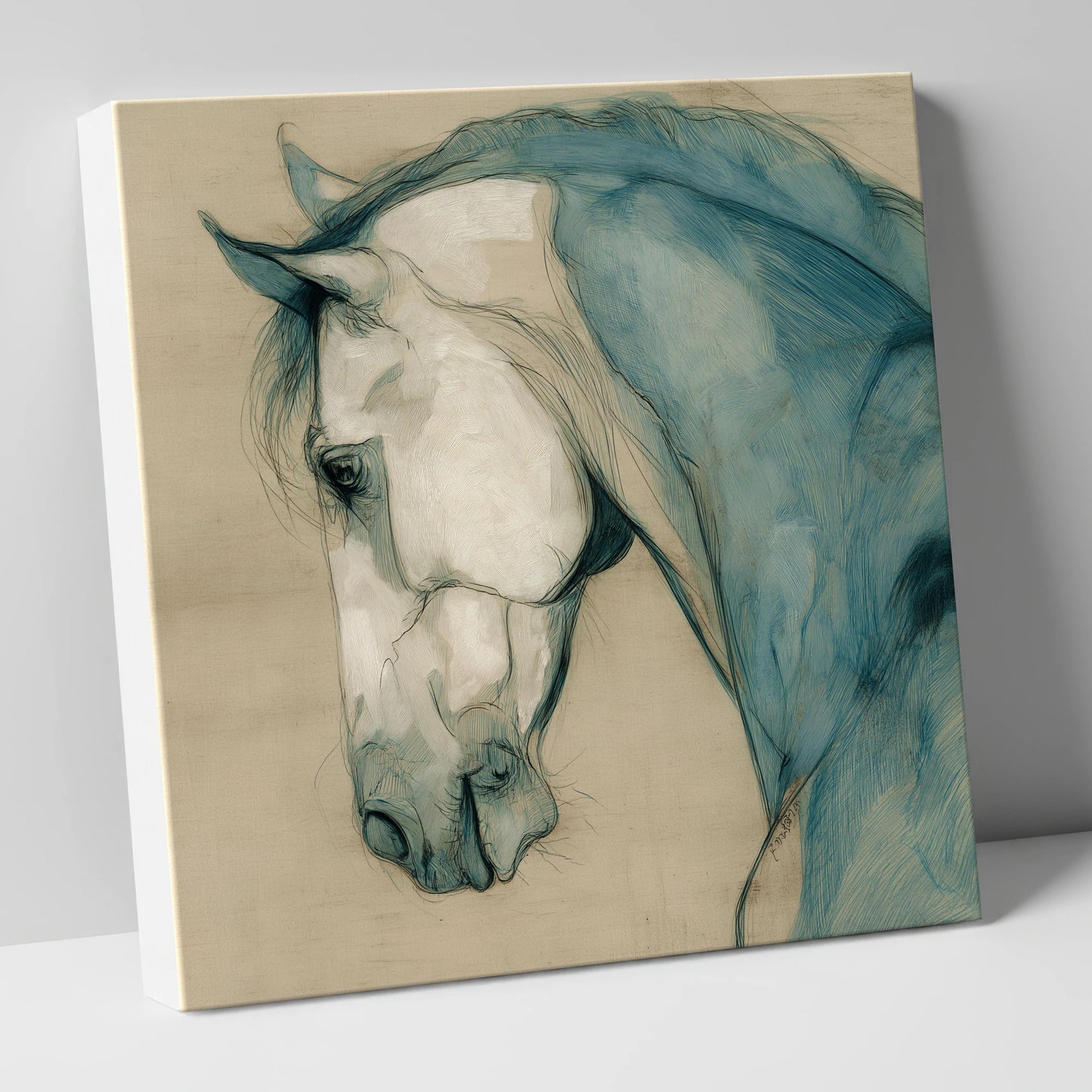 Teal Equine Study horse portrait canvas wall art
