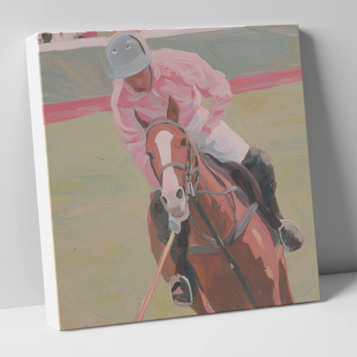 Dusty Pink Pursuit polo horse canvas wall art
