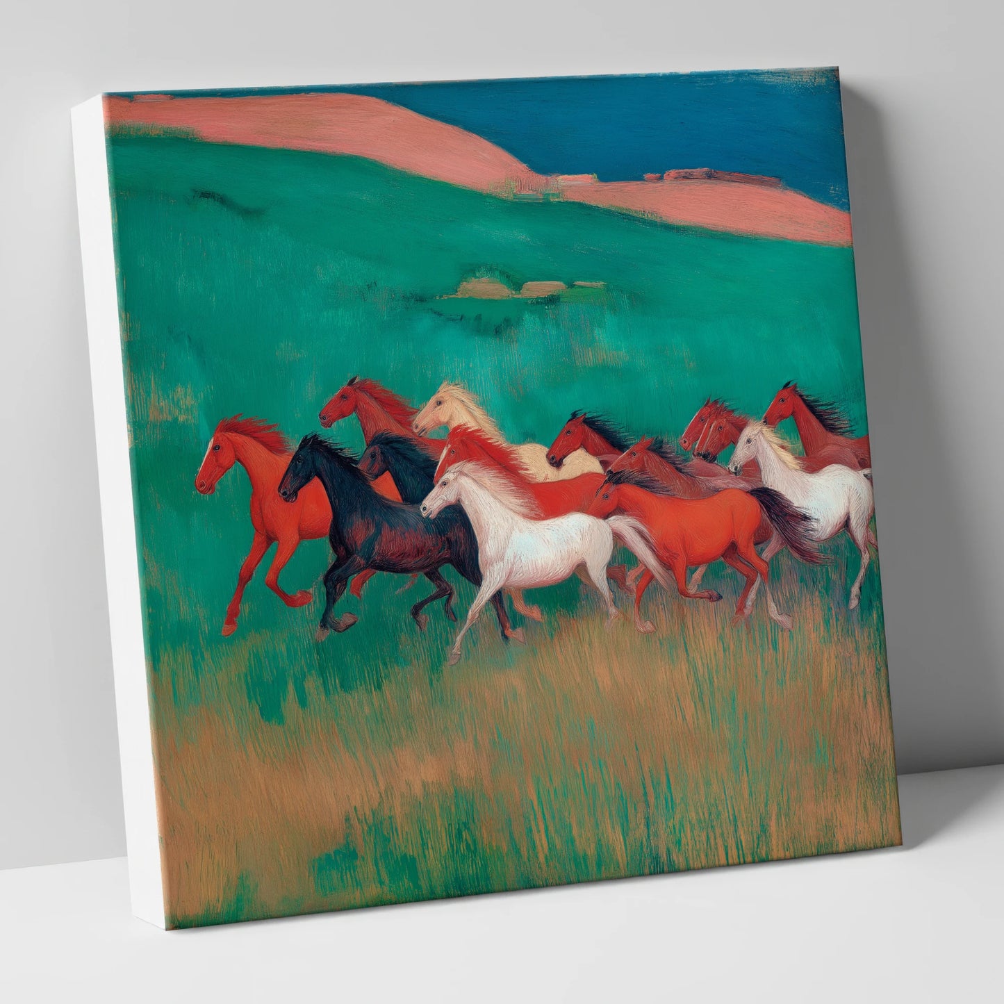 Crimson and Emerald Herd wild horses canvas wall art