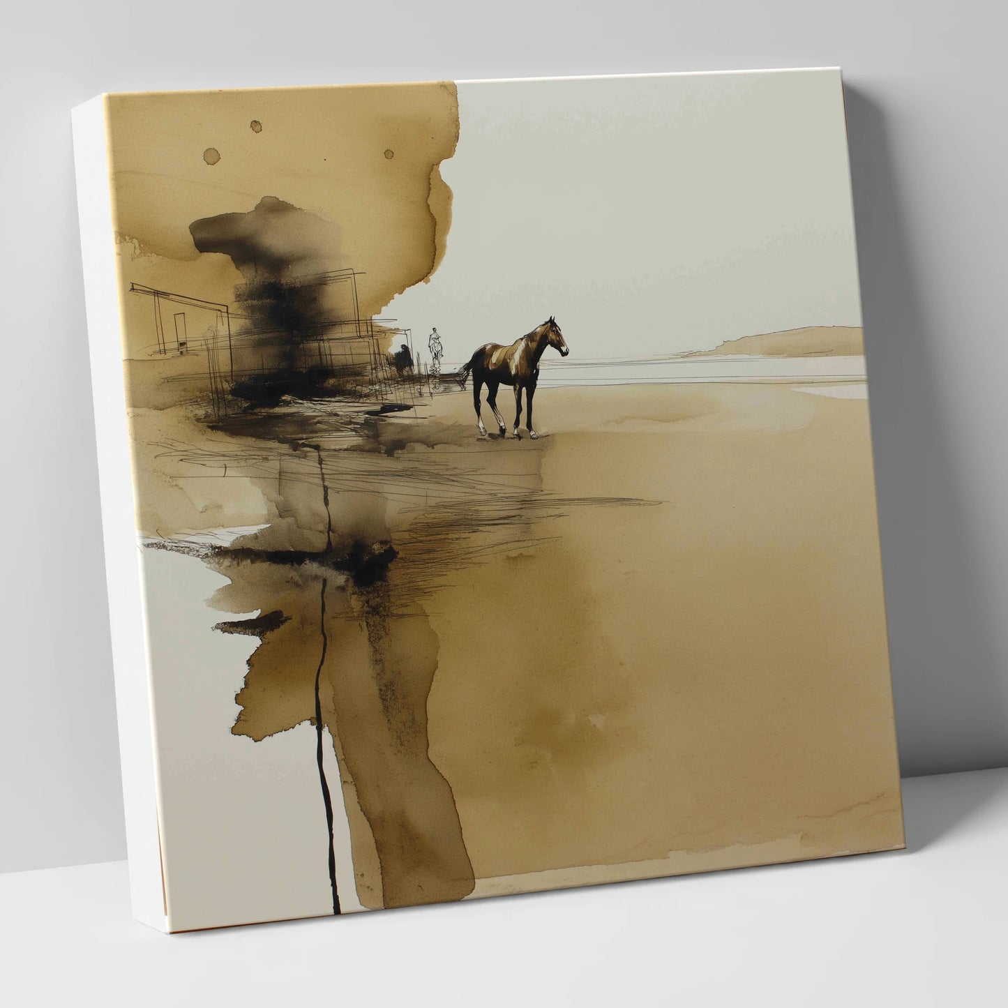 Sepia Solitude horse landscape canvas wall art