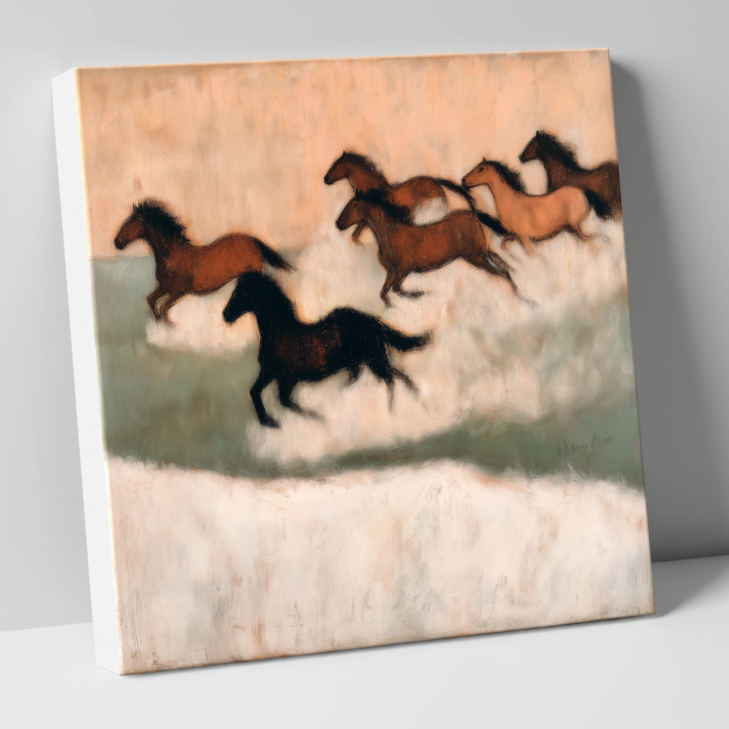 Through the Winter Haze wild horses canvas wall art