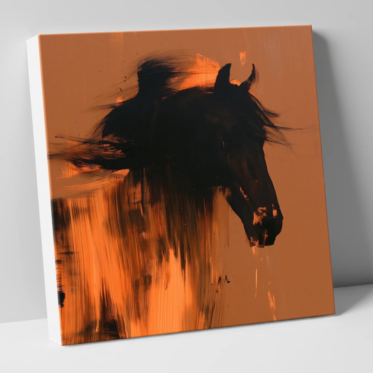 Black Horse Silhouette on Amber horse breed canvas wall art