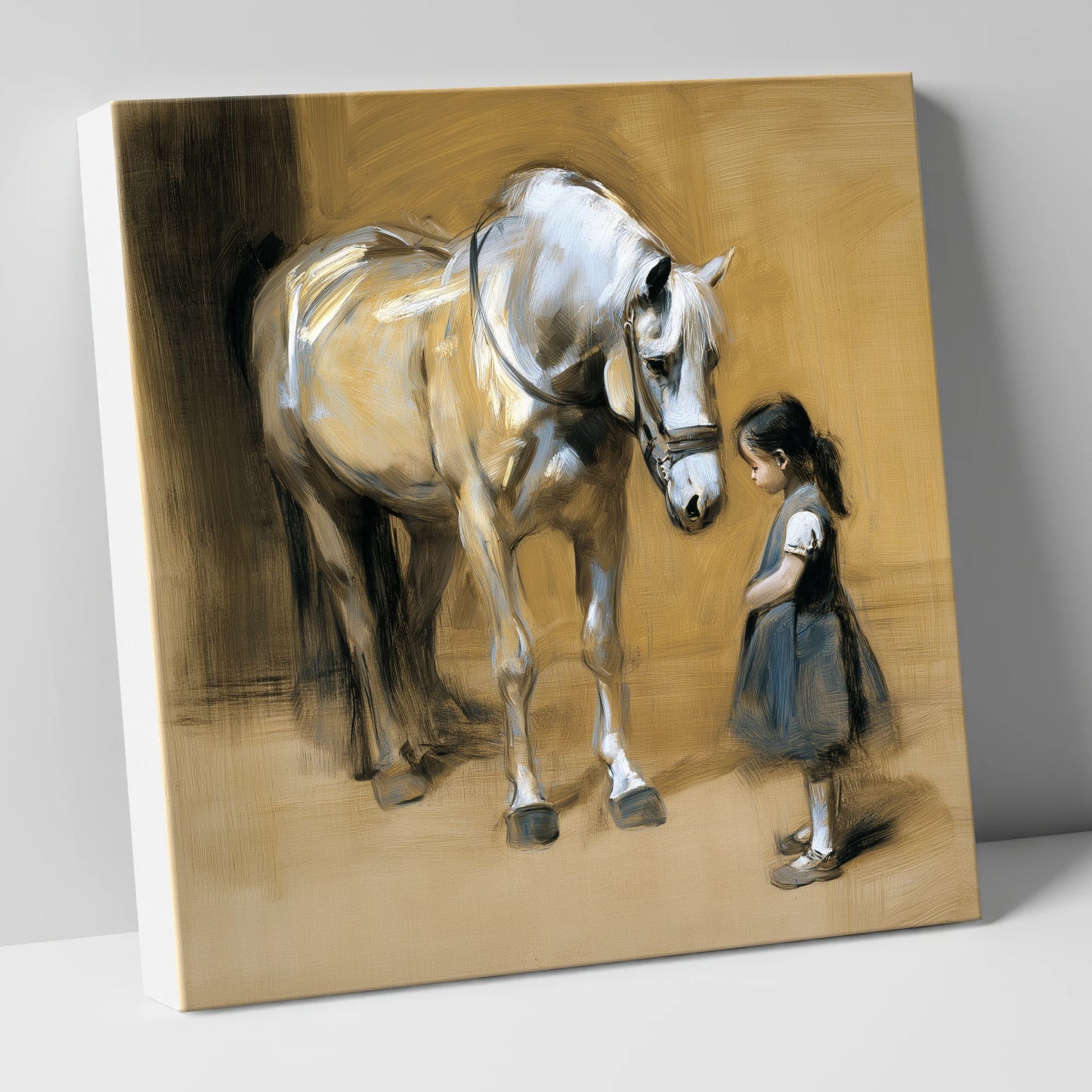 A Quiet Greeting horse & rider canvas wall art
