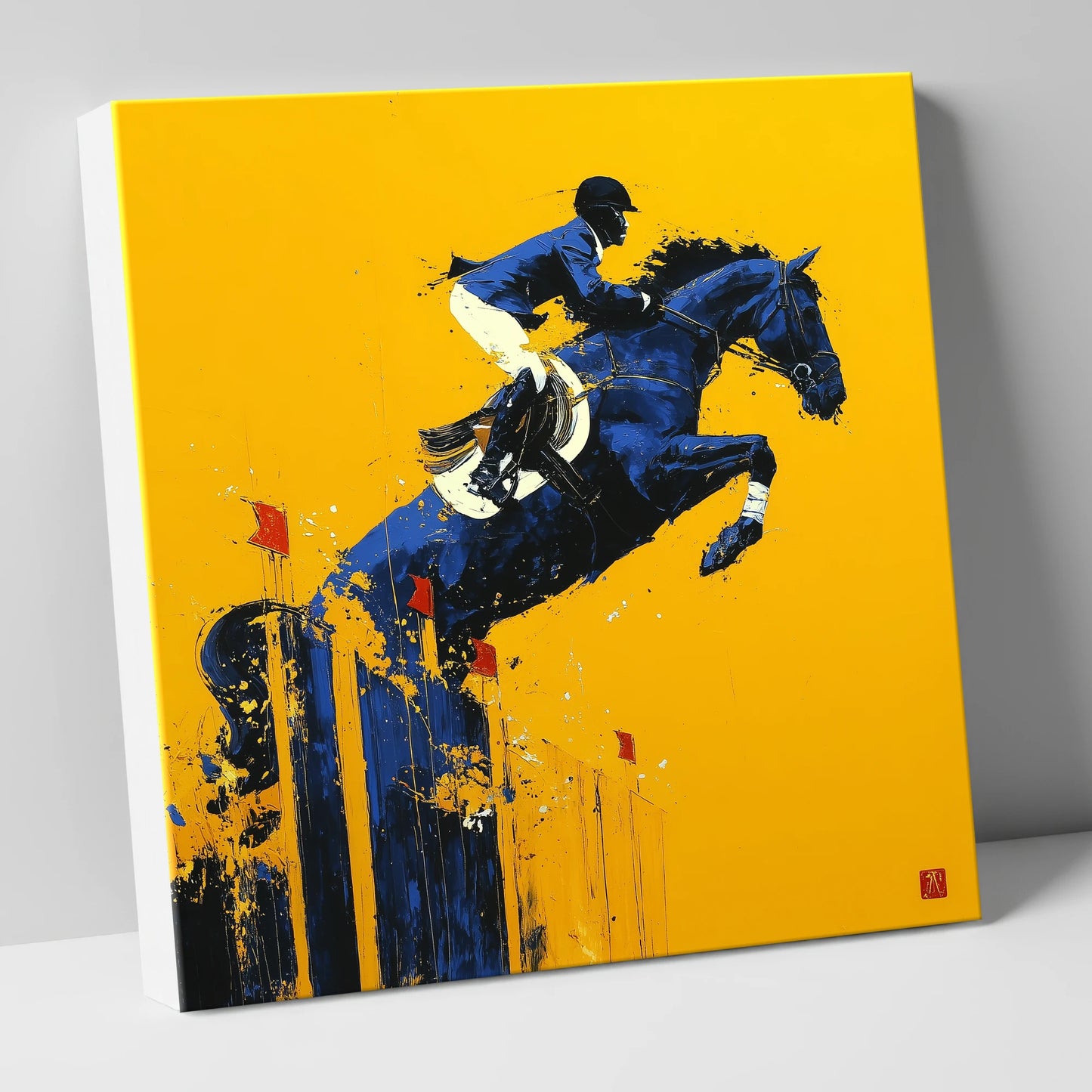 Indigo Ascent show jumping horse canvas wall art