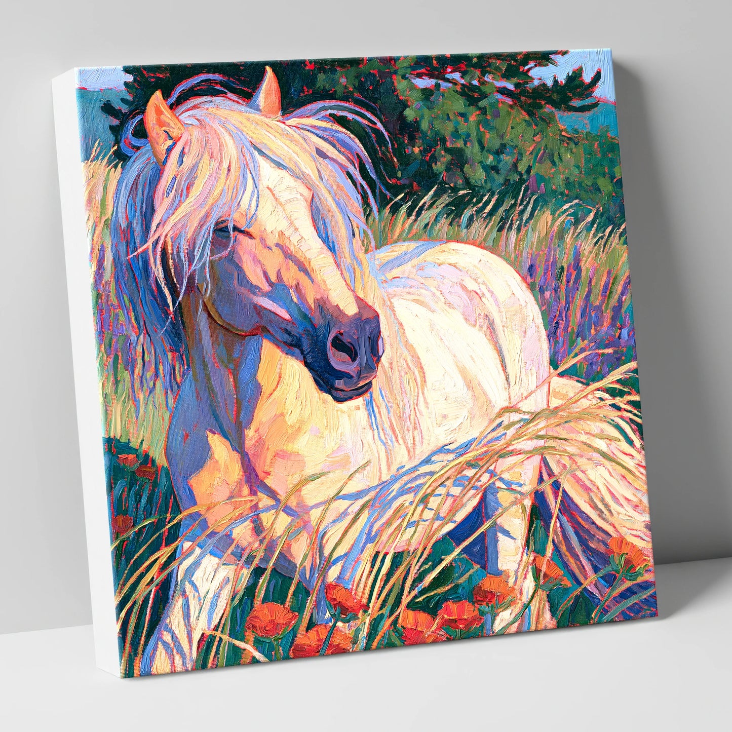 Colourful Horse In Poppy Meadow horse breed canvas wall art