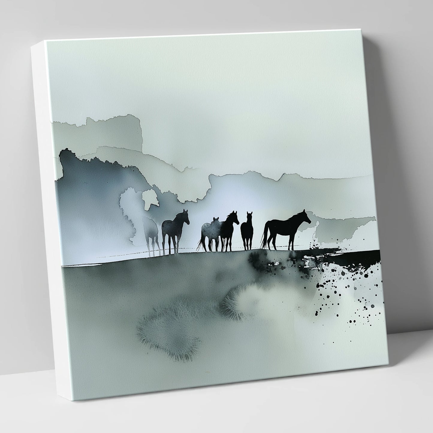 Silent Sentinels of the Mist wild horses canvas wall art