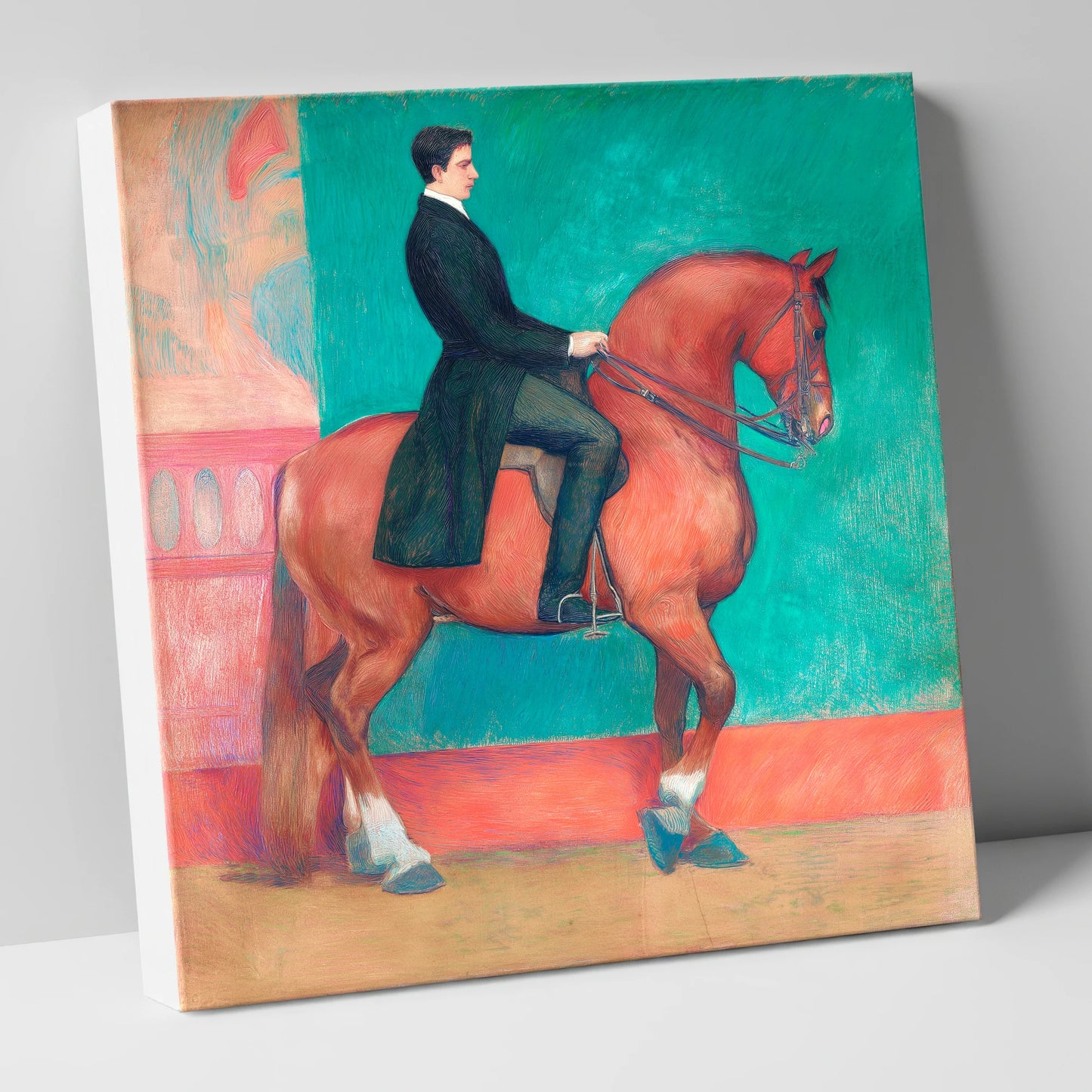 Collected Chestnut in Emerald dressage horse canvas wall art