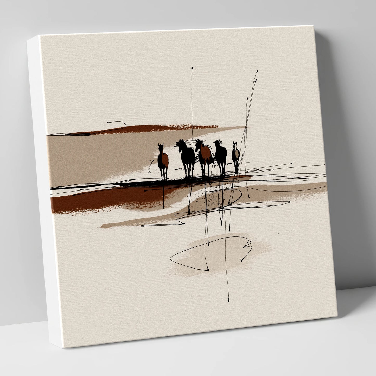 Abstract Herd Shadows wild horses canvas wall art