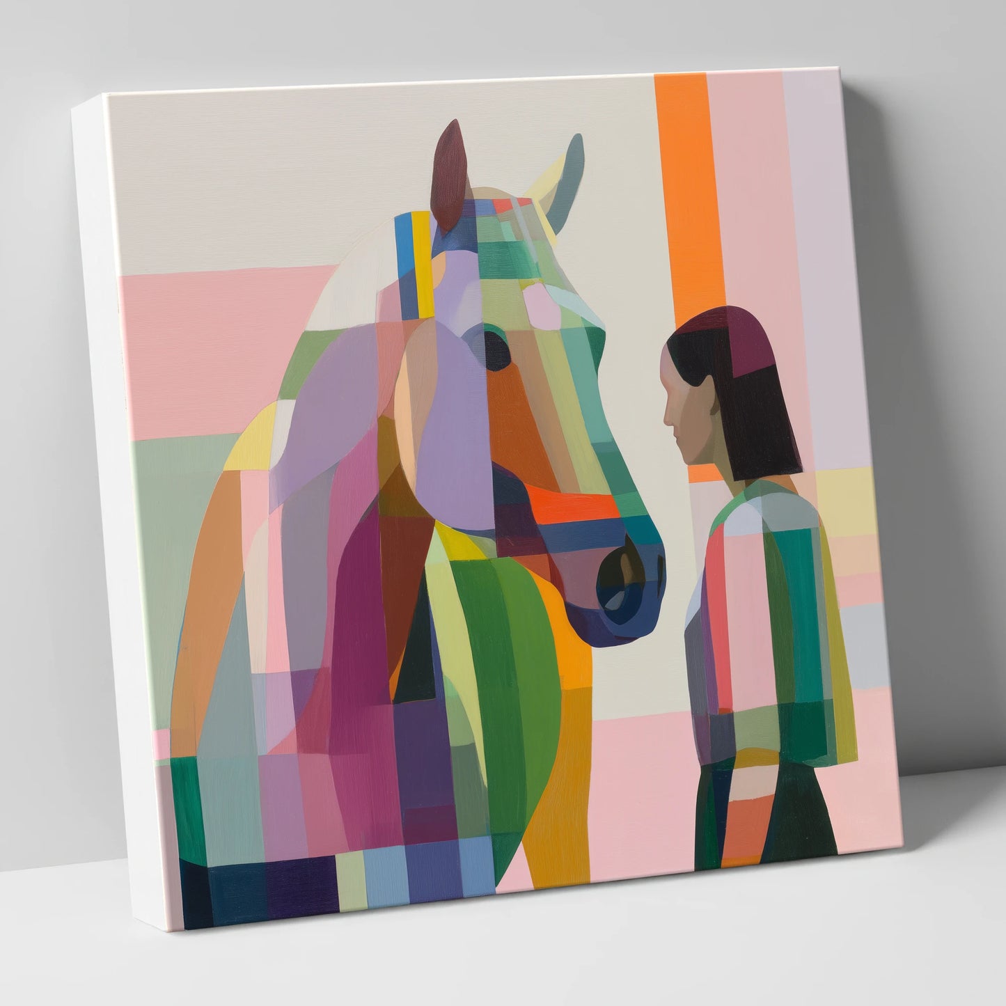 Prismatic Partnership horse & rider canvas wall art