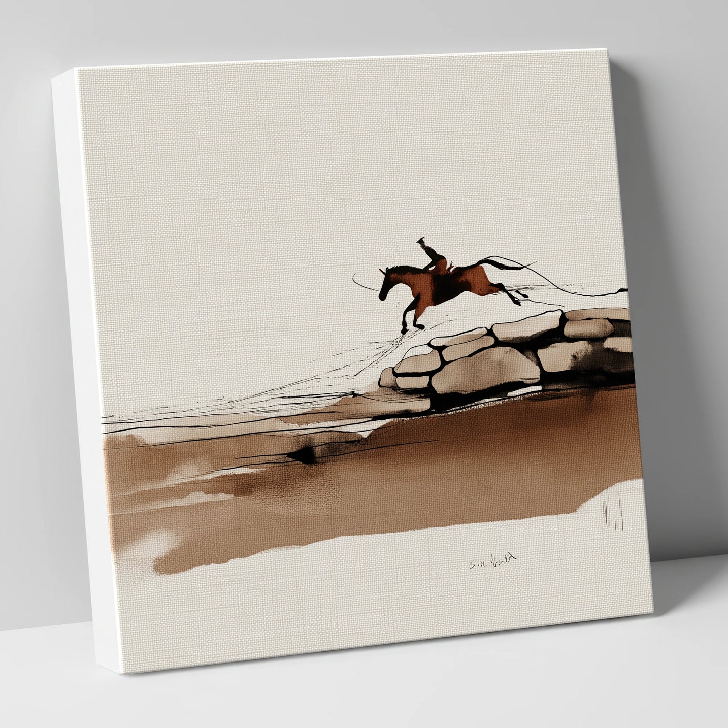 Flight Over Stone show jumping horse canvas wall art