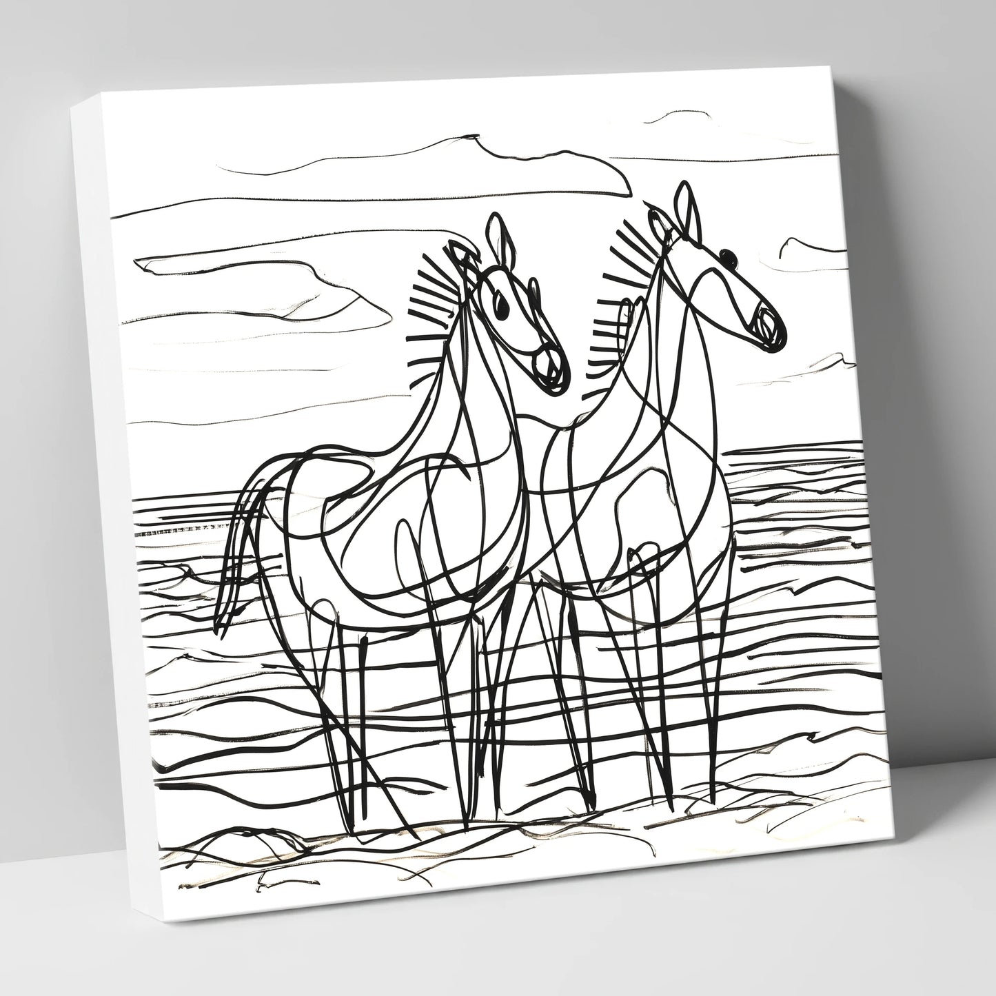 Linear Equine Companions horse landscape canvas wall art