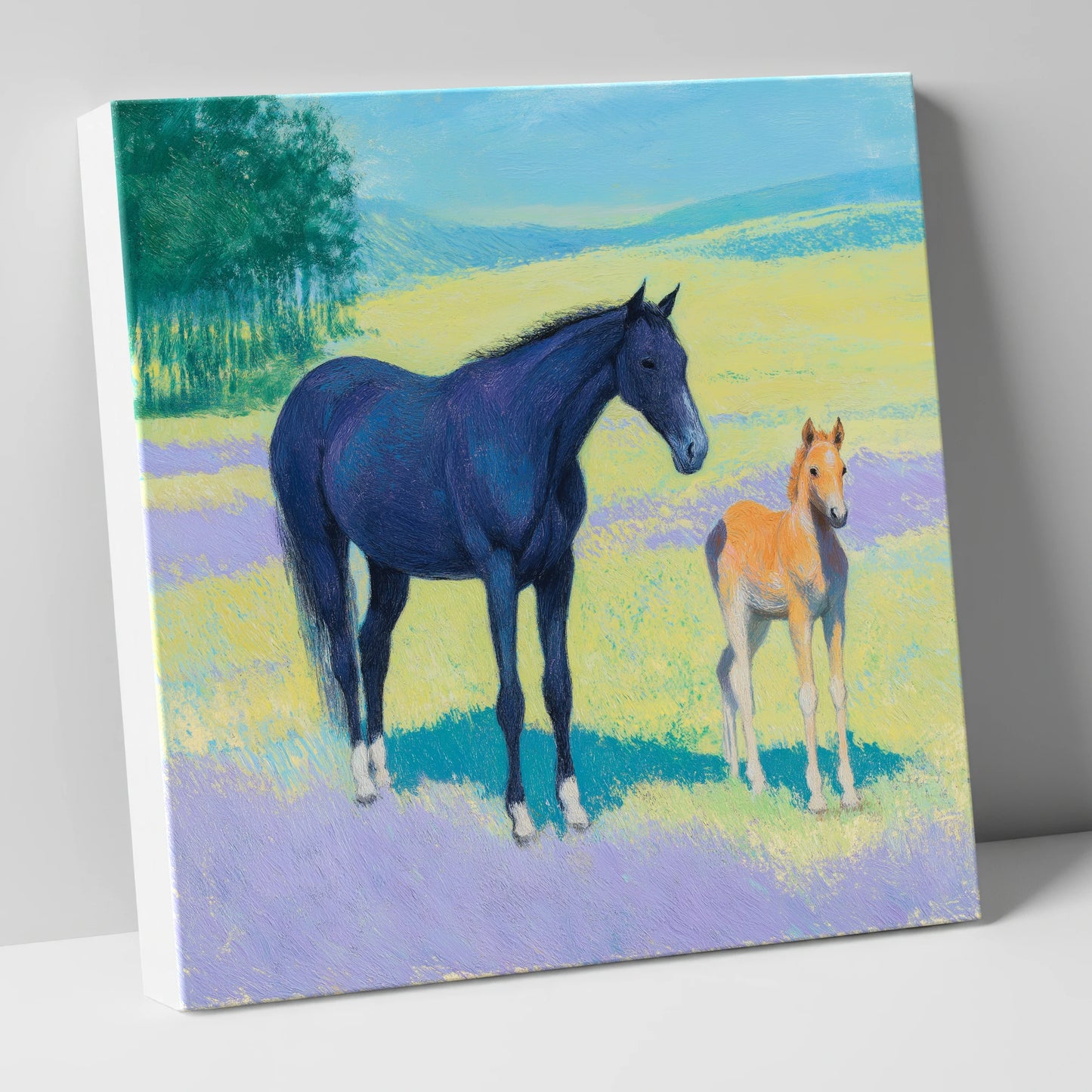 Lavender Meadow Bond mare & foal canvas wall art