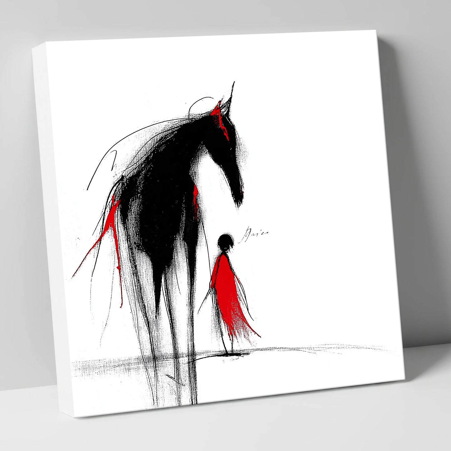 Crimson Silhouette horse & rider canvas wall art