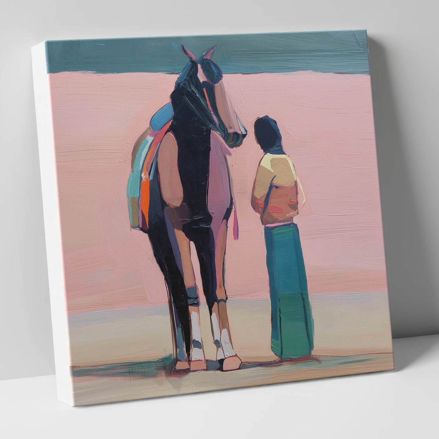Stillness in Rose horse & rider canvas wall art