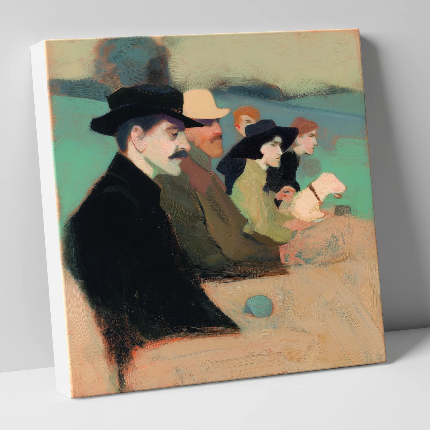 Gathering at the Rails racing horse canvas wall art