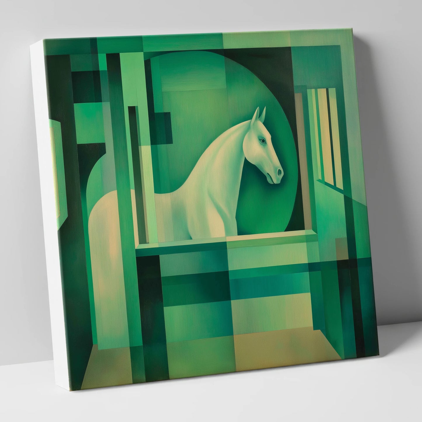 Emerald Stall Gaze horse stable canvas wall art