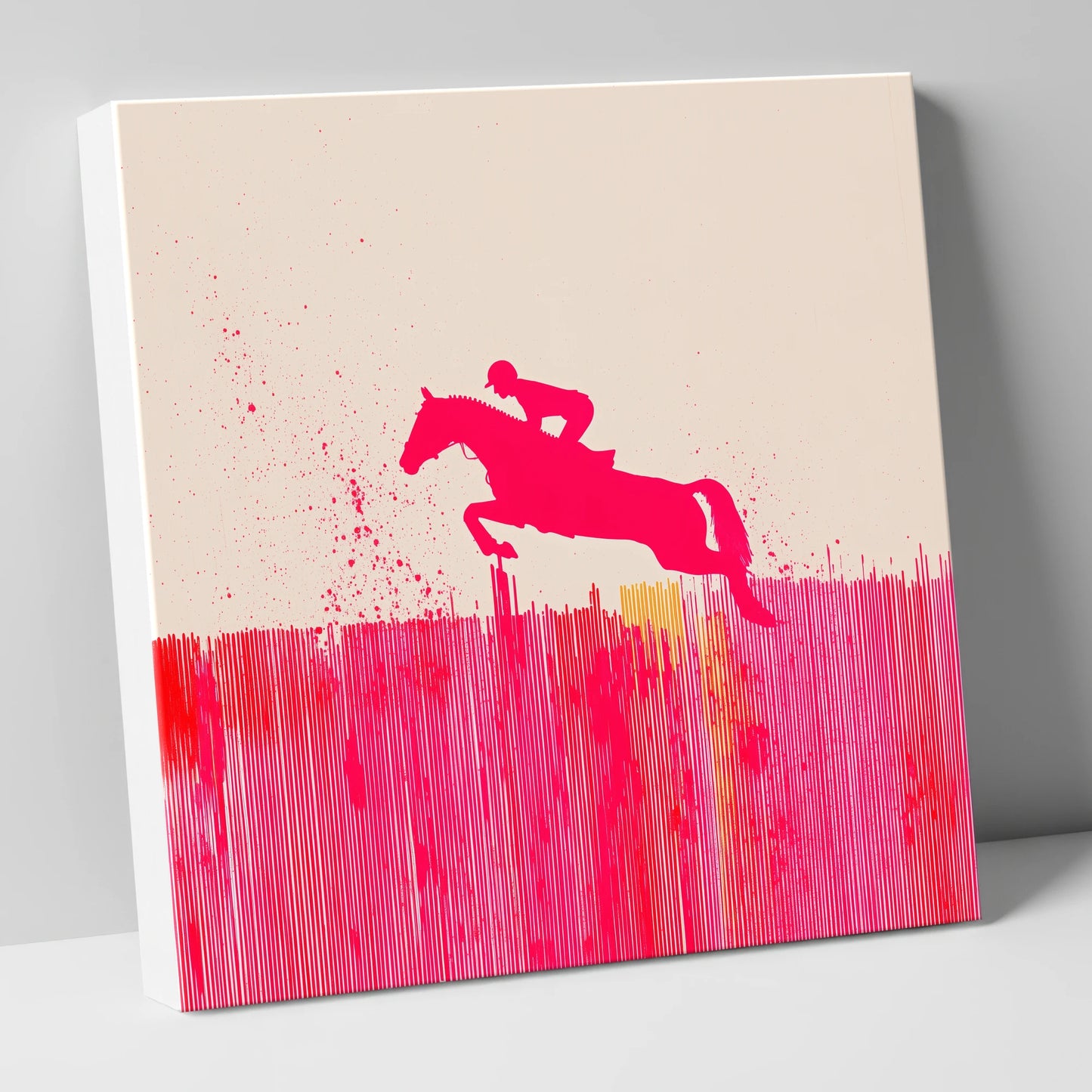 Vibrant Magenta Leap show jumping horse canvas wall art