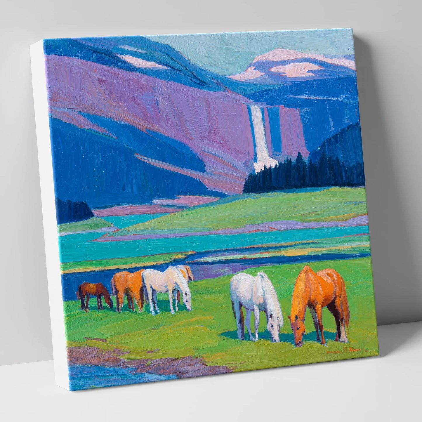Waterfall Valley Pastures horse landscape canvas wall art