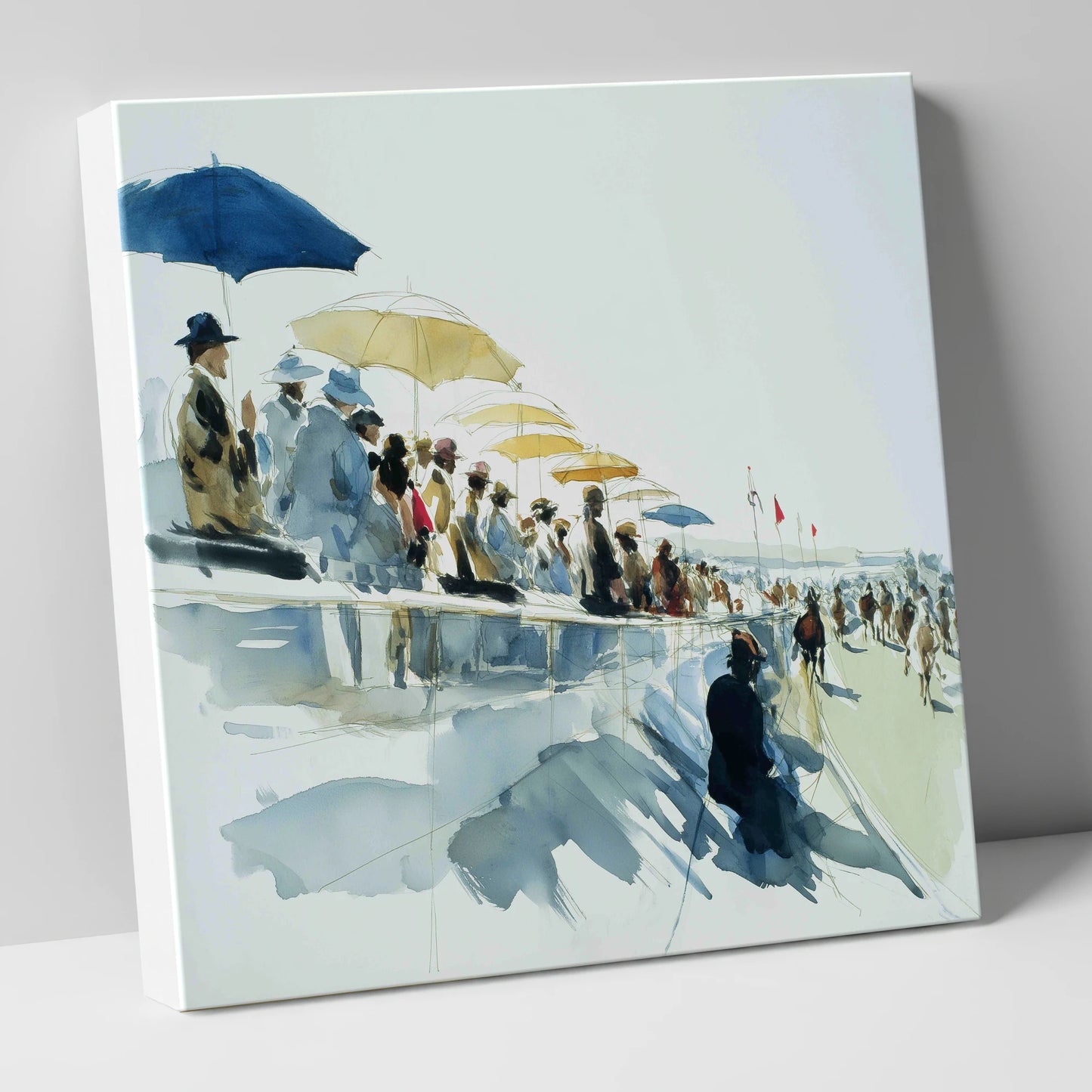 Gathering at the Rails racing horse canvas wall art