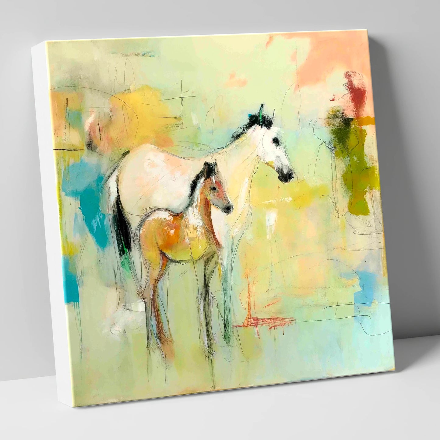 Ethereal Mare and Foal mare & foal canvas wall art